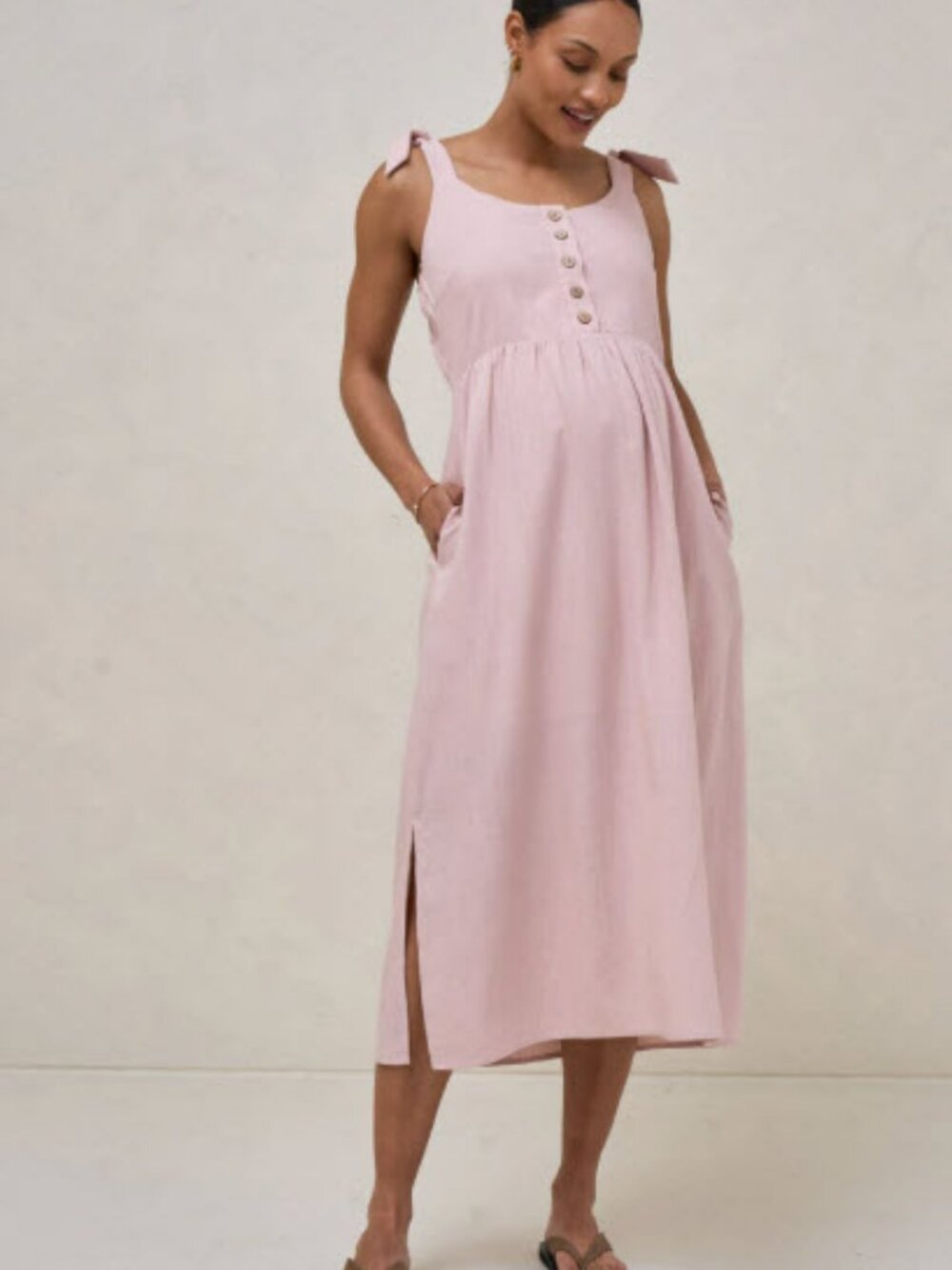 Bae Breeze Along Midi Linen Dress Blush Maternity Size S